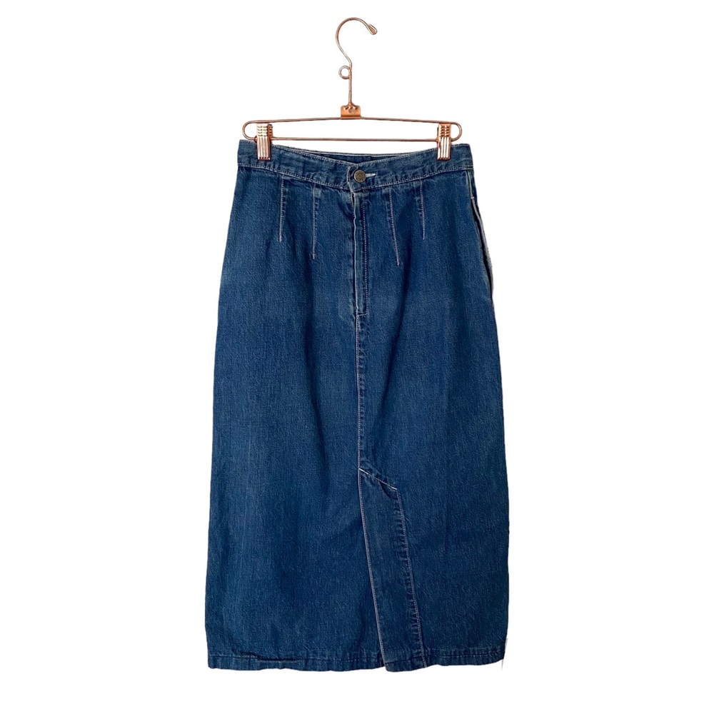 Vintage Calvin Klein Long Denim Pencil Skirt Front Slit Women’s 8